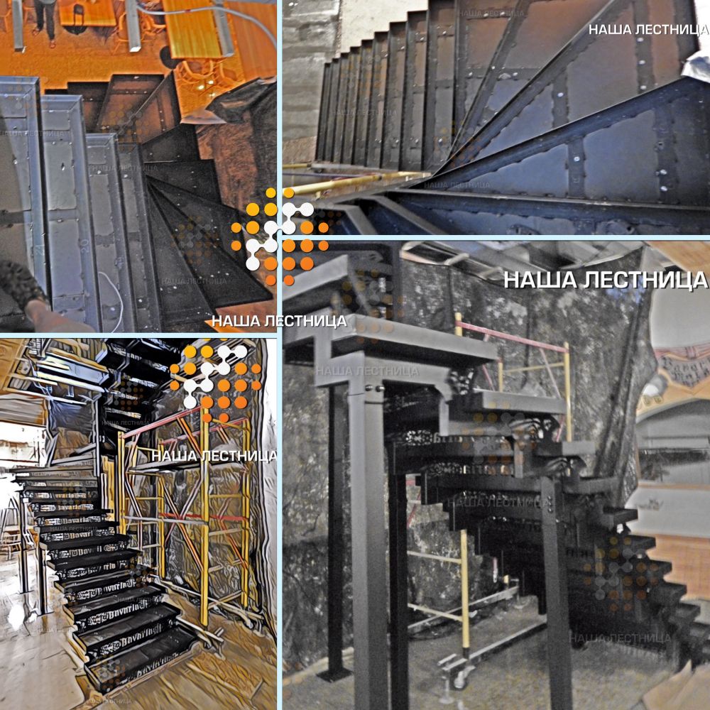 Фото лестница в ресторан на металлическом каркасе с п-поворотом, на базе серии "лаунж" - вид 4