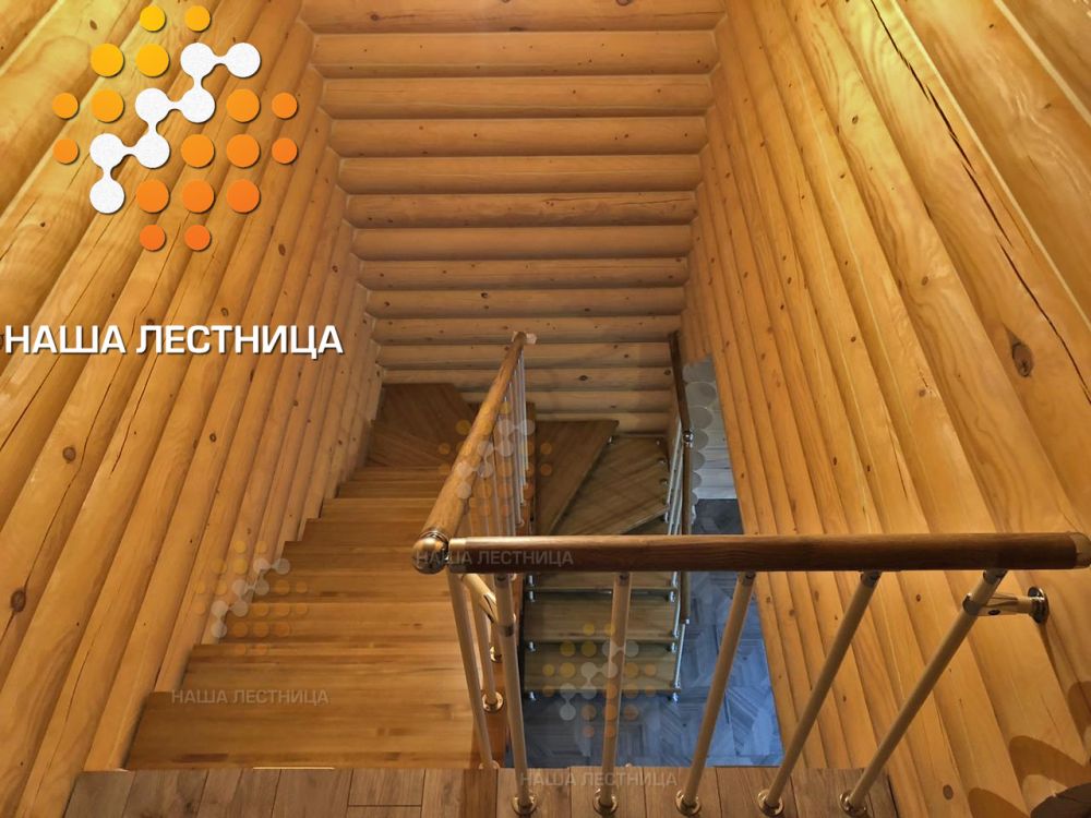 Фото модульная лестница в деревянный дом, п-поворот - вид 2