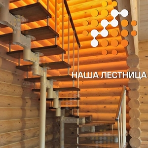 Модульная лестница в деревянный дом, П-поворот