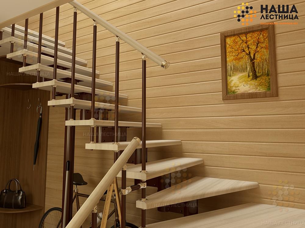 Фото лестница с деревянными ступенями из дуба - вид 1