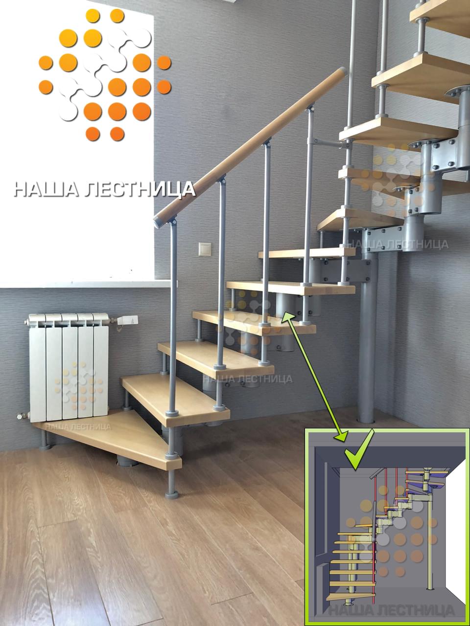 Фото модульная лестница с поворотом на 180 градусов в частный дом - вид 1