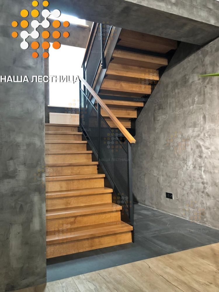 Фото стильная лестница на двойном металлическом каркасе серии "лофт" - вид 3