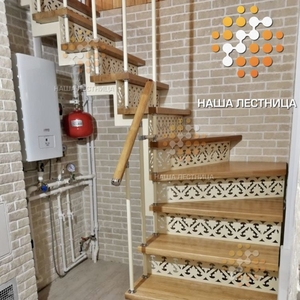 Лестница в загородный дом на двойном металлическом каркасе "ЛАУНЖ"-2