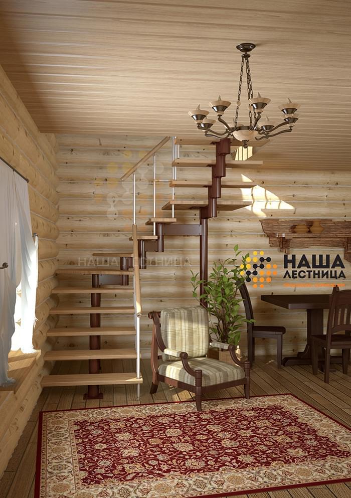 Фото лестница в деревянном доме на второй этаж - вид 1