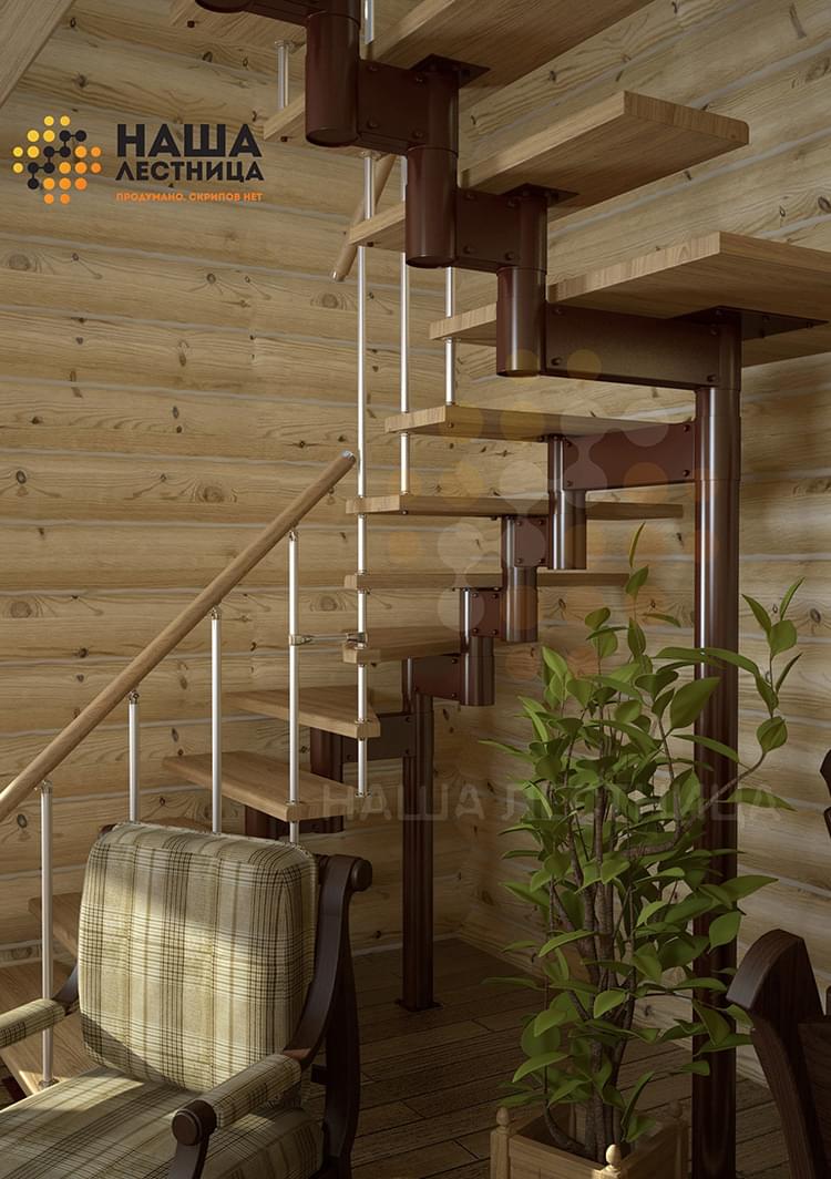 Фото лестница в деревянном доме на второй этаж - вид 2