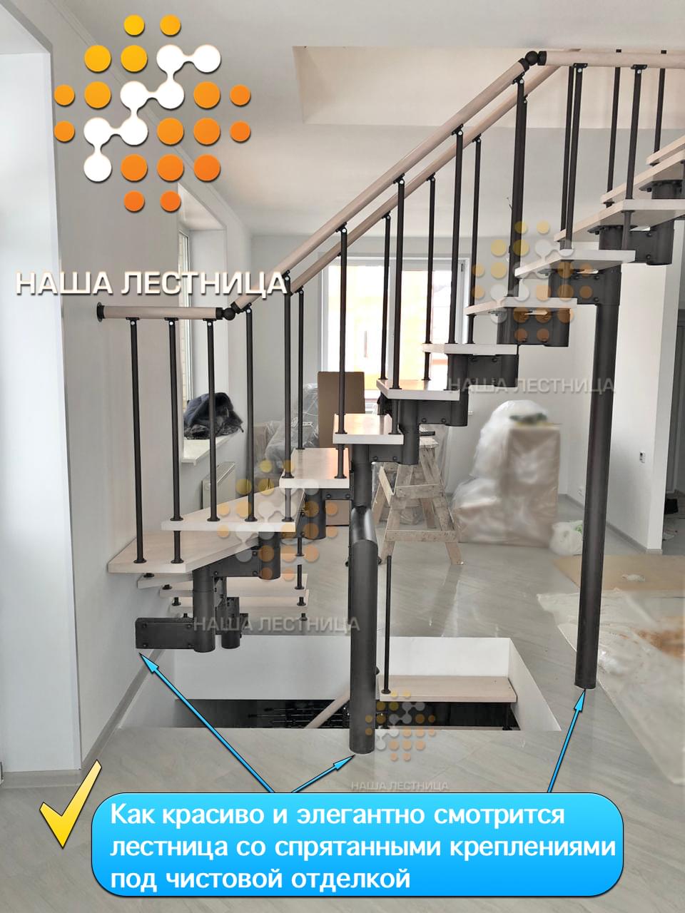 Фото модульная лестница в дом с п-поворотом - вид 9
