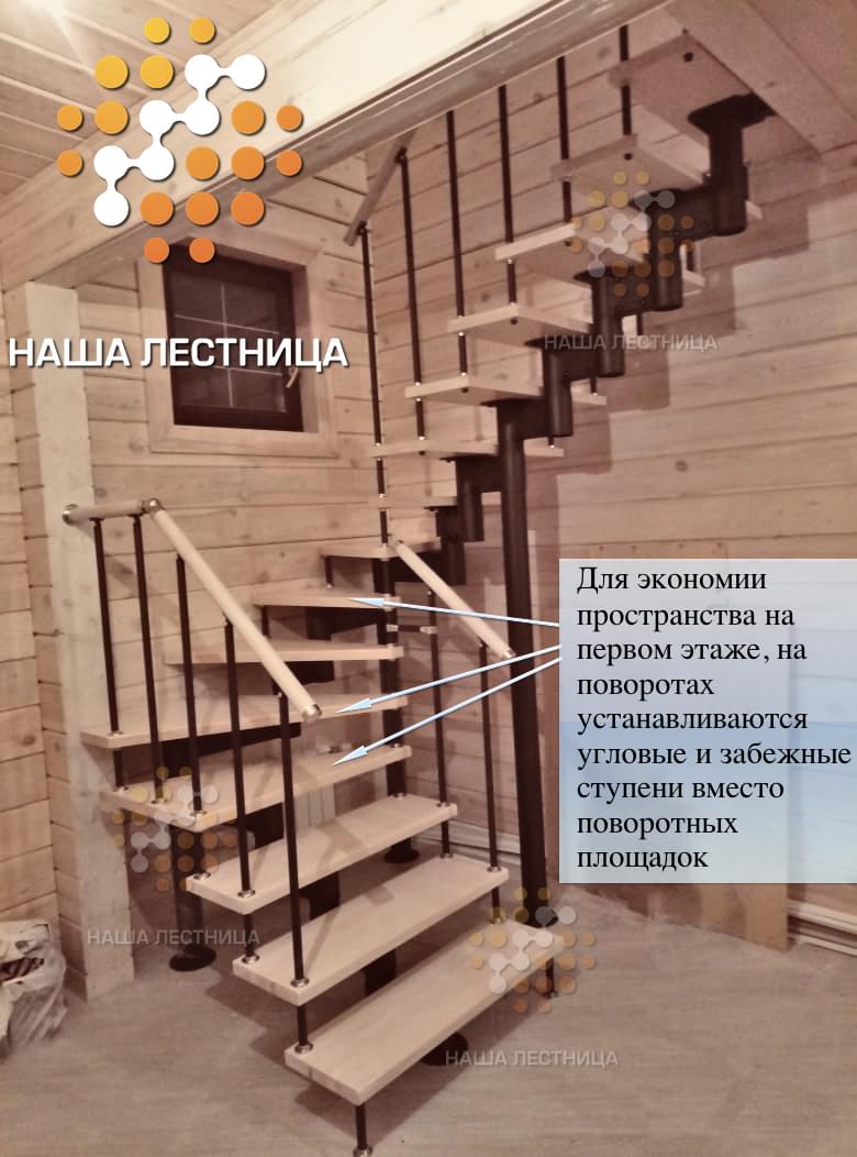 Фото модульная лестница с п-поворотом в деревянный дом - вид 1