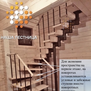 Модульная лестница с П-поворотом в деревянный дом