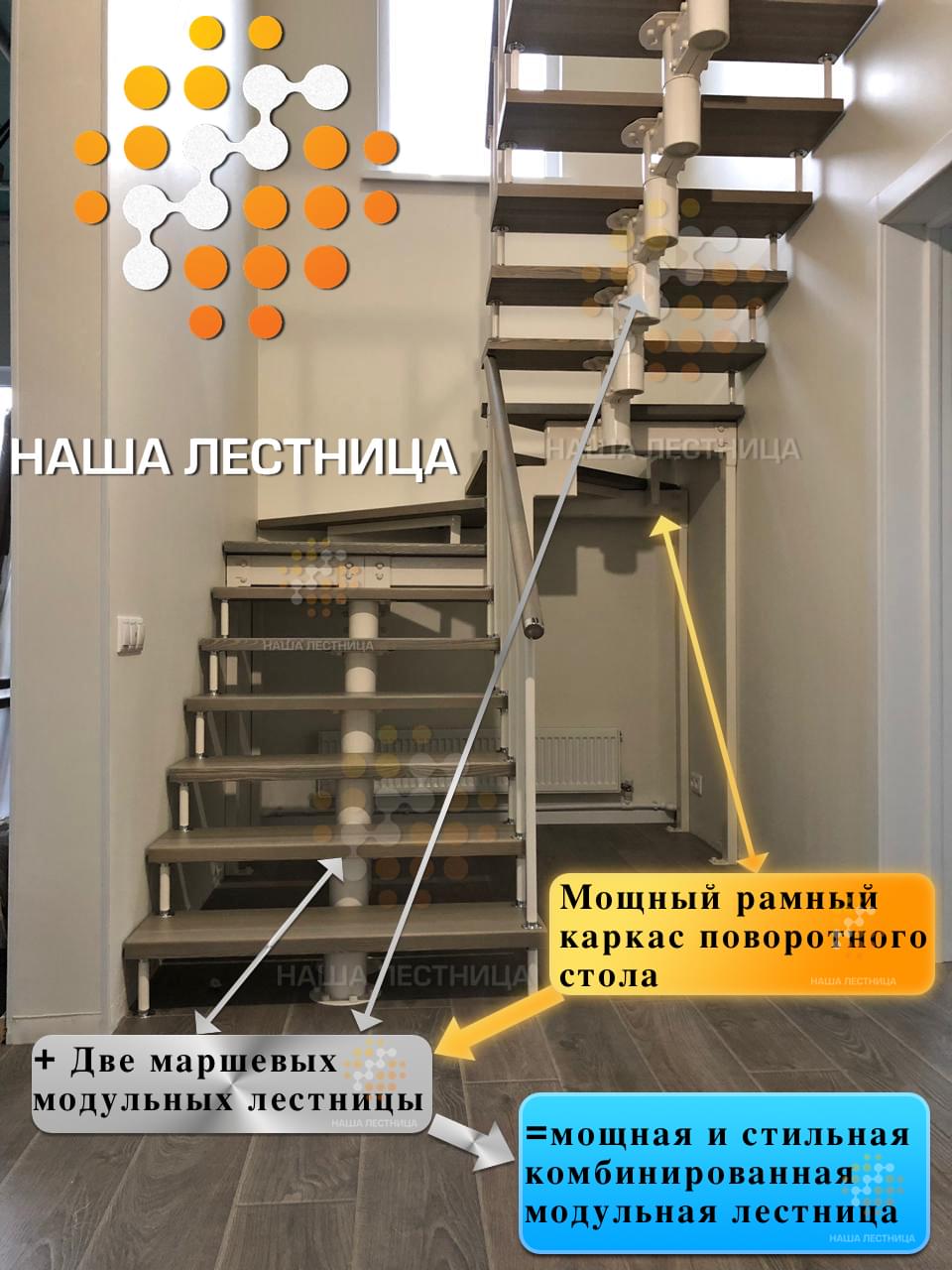Фото комбинированная лестница в дом с площадкой на 180 градусов - вид 1