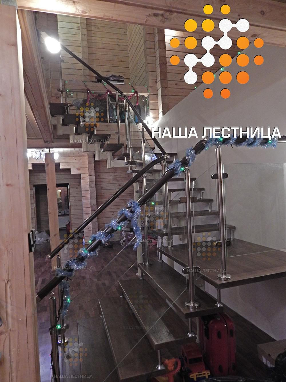 Фото модульная лестница с поворотом на 180 градусов со стеклянным ограждением - вид 2