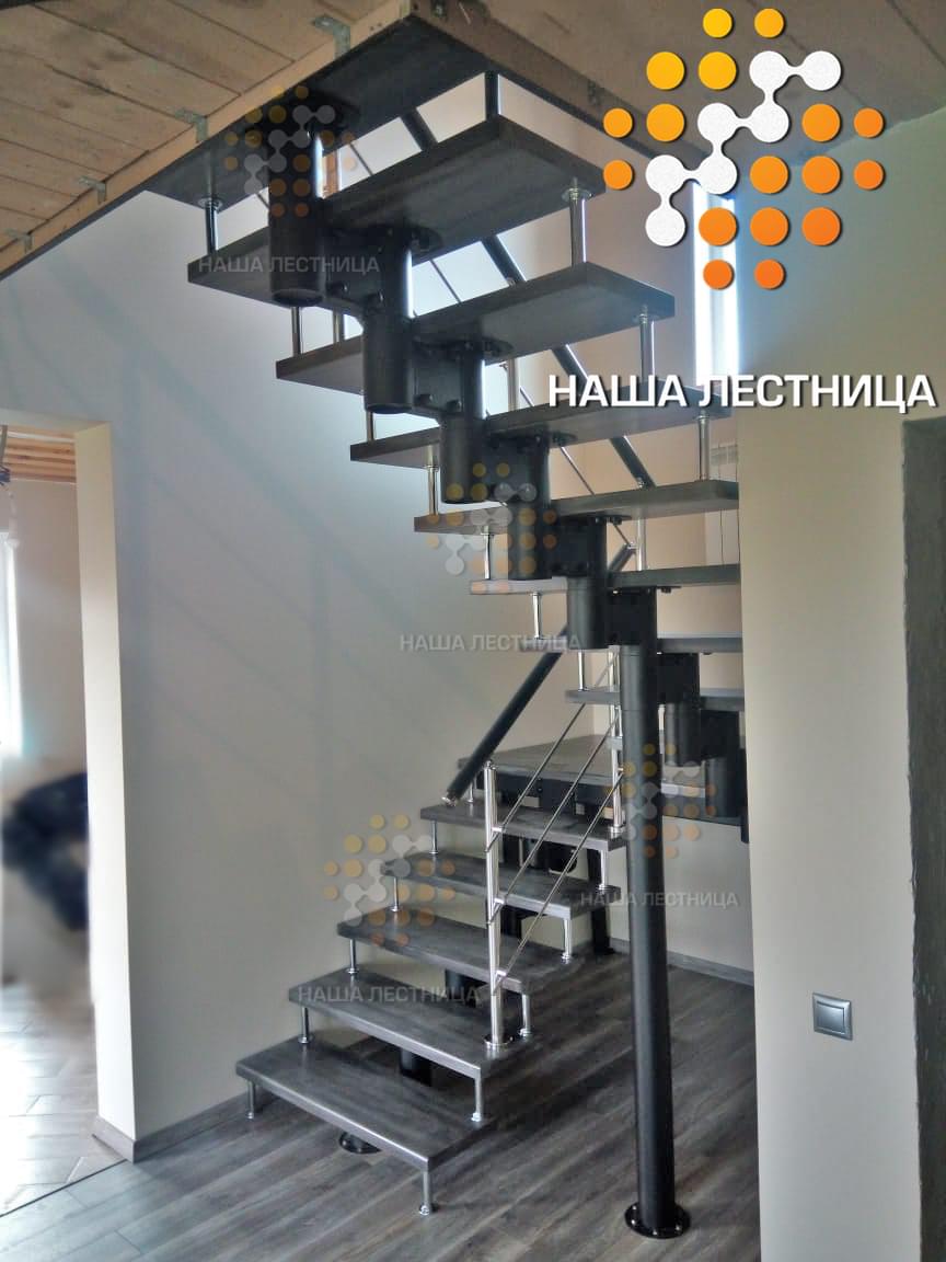 Фото модульная комбинированная лестница с п-поворотом и нержавеющим ограждением - вид 6