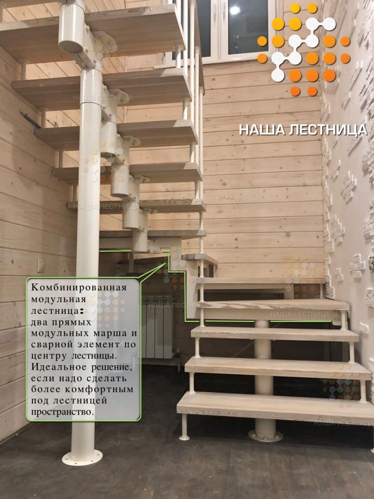 Фото модульная комбинированная лестница в дом с поворотной площадкой - вид 3