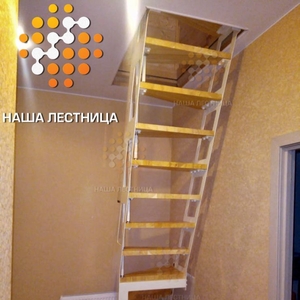 Чердачная лестница на двойном каркасе с утиным шагом