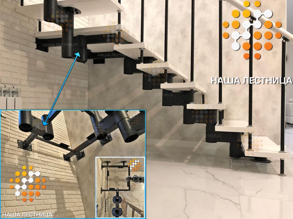 Фото мощная модульная лестница без опорных столбов на 180 градусов - вид 9
