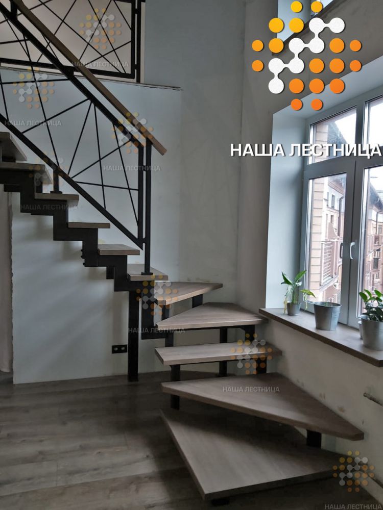 Фото лестница на двойном металлическом каркасе со стильным поручнем серии "лофт" - вид 6