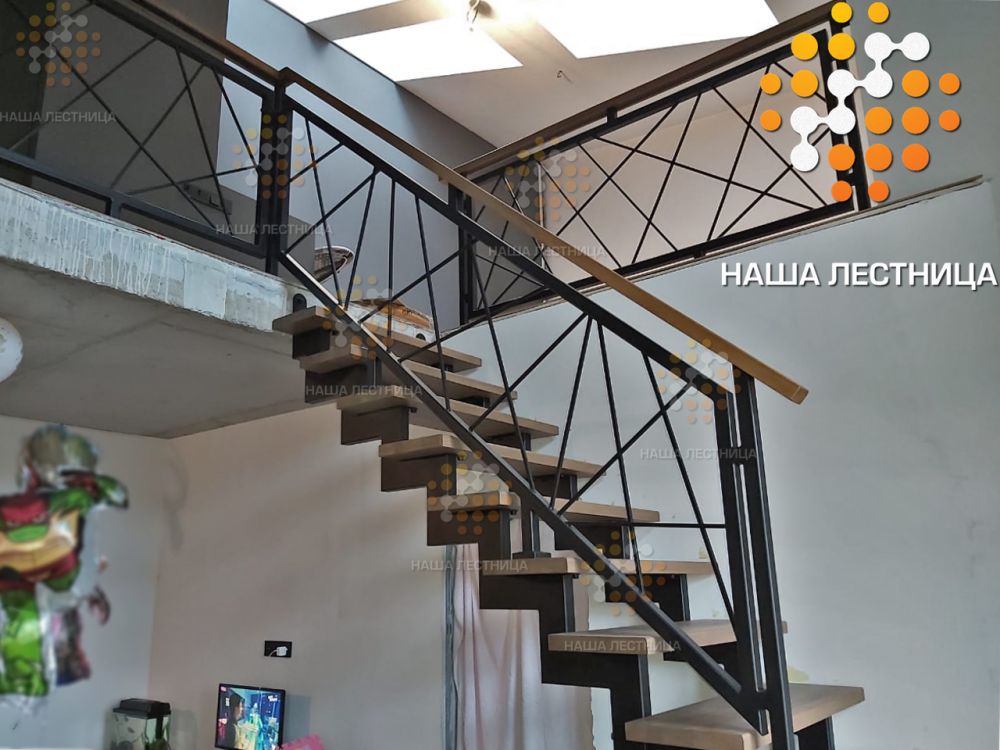 Фото лестница на двойном металлическом каркасе со стильным поручнем серии "лофт" - вид 3