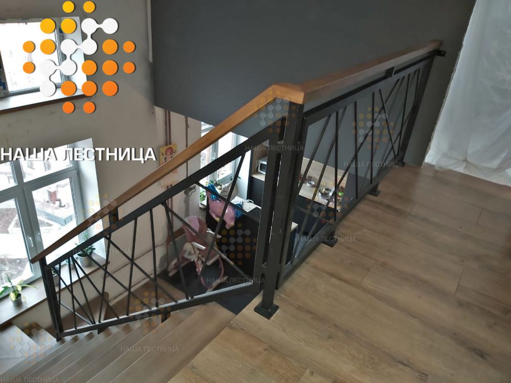 Фото лестница на двойном металлическом каркасе со стильным поручнем серии "лофт" - вид 9