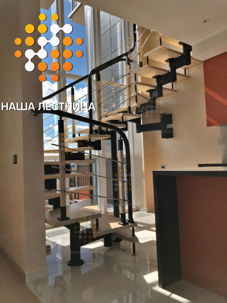 Фото модульная лестница на второй этаж, поворот на 180 градусов - вид 1