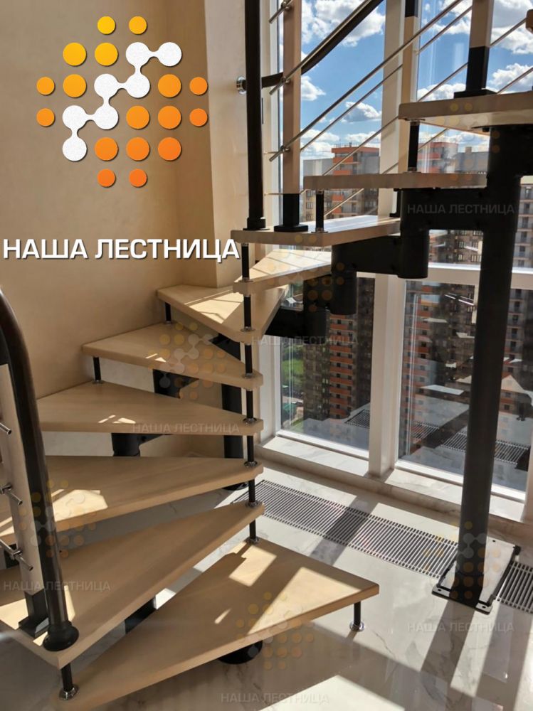 Фото модульная лестница на второй этаж, поворот на 180 градусов - вид 9