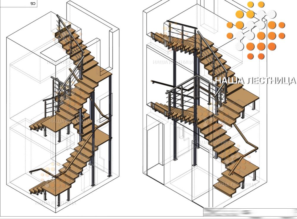 Фото усиленные лестницы на второй и третий этаж - вид 1