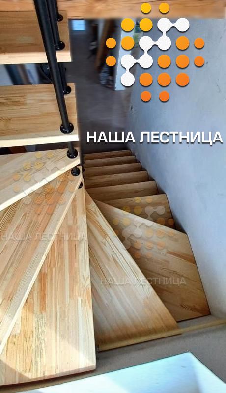 Фото недорогая модульная лестница в дом, поворот на 180 - вид 3