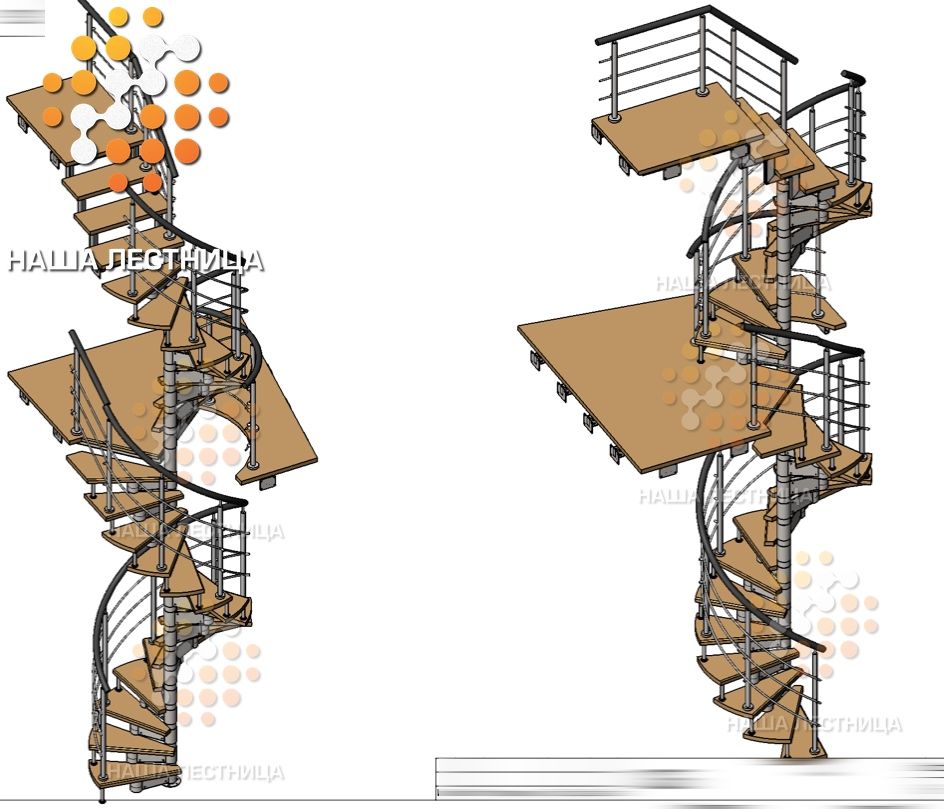 Фото сложная винтовая лестница на 2 этажа с площадками - вид 1