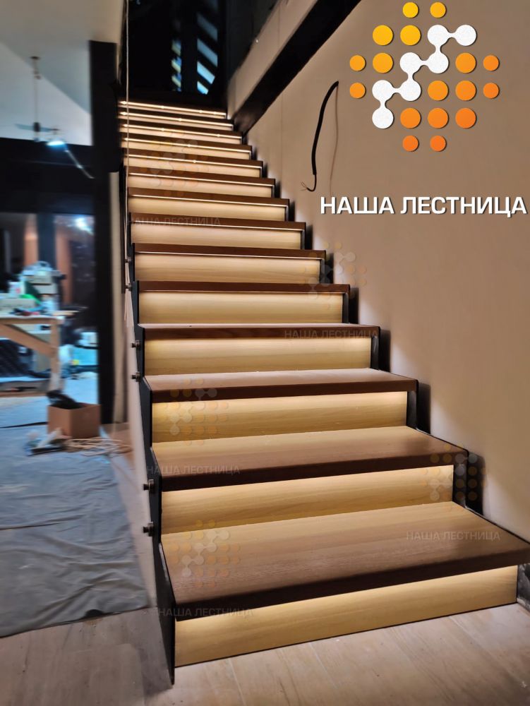 Фото маршевая деревянная лестница на каркасе лофт - вид 4