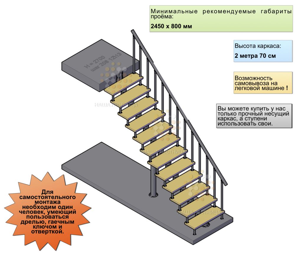 Фото готовая лестница с прямым маршем - вид 2