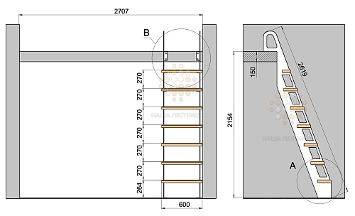 Лестница на антресоль мини-лофт №850 - фото №3