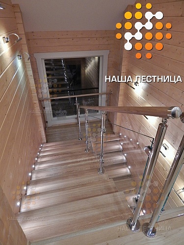 Лестница с стеклянным ограждением, монокосоур "Гранж-Классика №1020 - фото №3