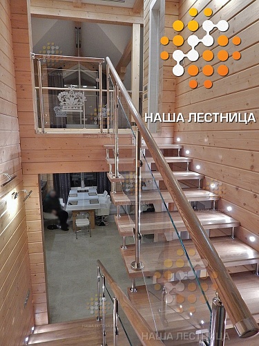 Лестница с стеклянным ограждением, монокосоур "Гранж-Классика №1020 - фото №1