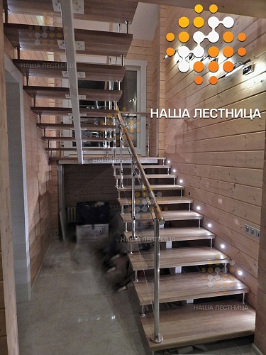 Лестница с стеклянным ограждением, монокосоур "Гранж-Классика №1020 - фото №4