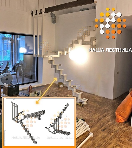 Каркас модульной лестницы для дома серии "НашаЛестница" №1506 - фото №1
